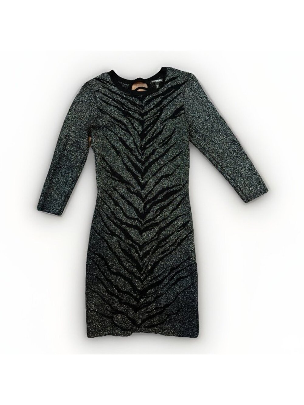 Express Womens Sweater Bodycon Dress Long Sleeve Black/Silver Glitter Medium